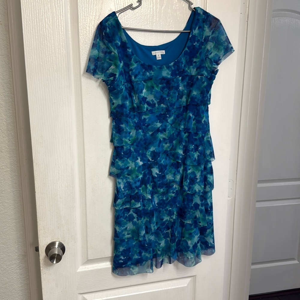 London Times Midi Dress Blue Floral Print Sleeveless size 10